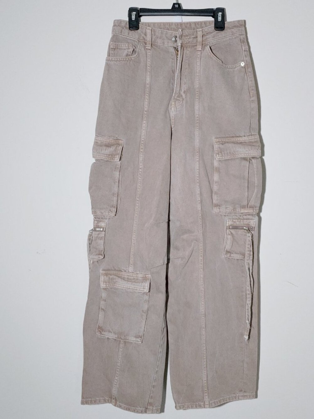 H&M Divided Cargo Pants Beige Y2K Streetwear Utility Straight Leg Core Sz 2